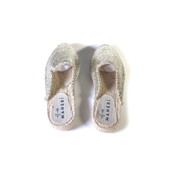 NEW Manebi Espadrilles Womens Size 38 |  Womens 7.5 US | Metallic Leather Mules - Picture 5 of 9